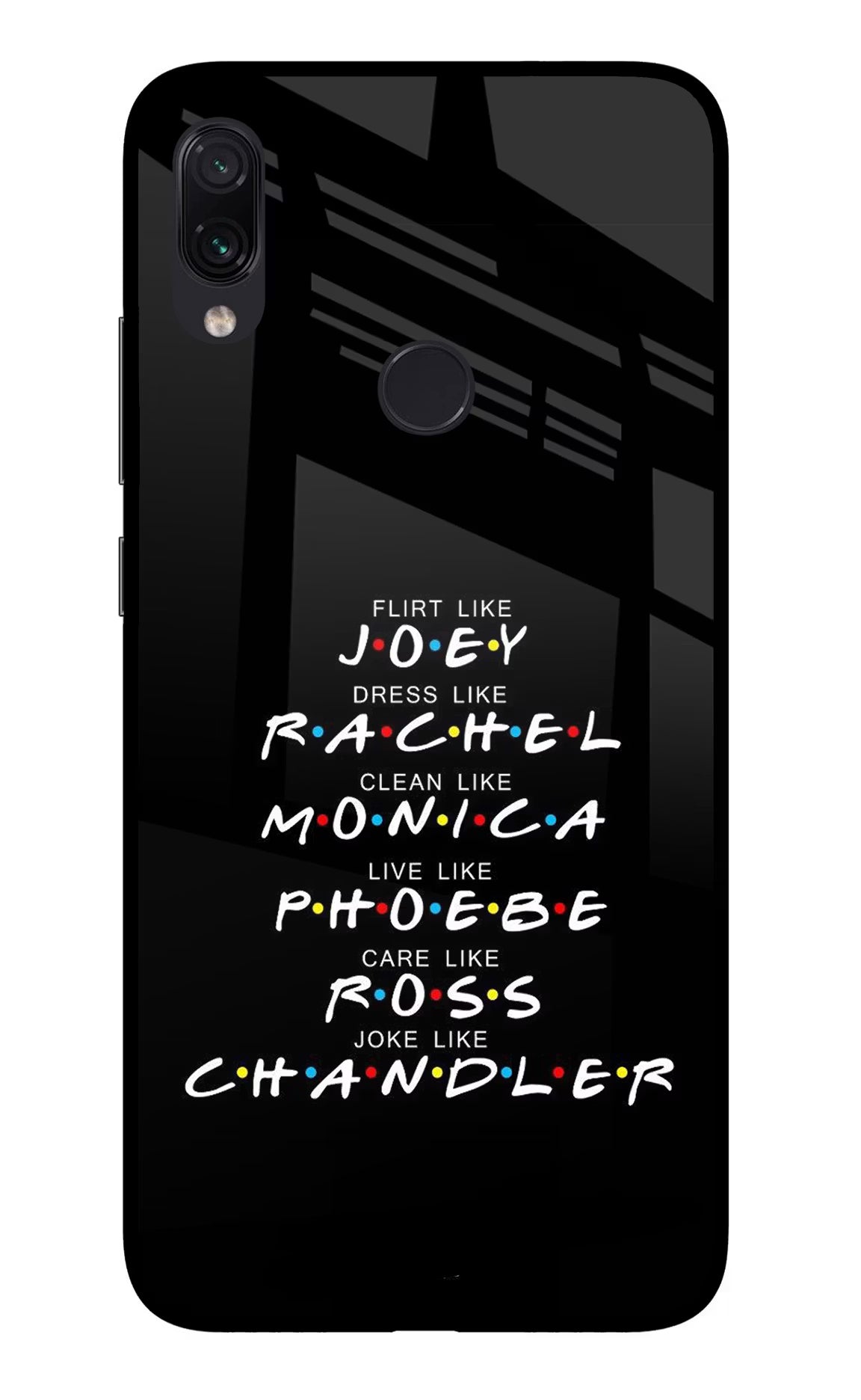 FRIENDS Character Redmi Note 7S Glass Case Back Cover by Casekaro