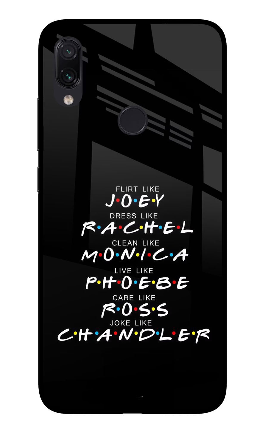 FRIENDS Character Redmi Note 7S Back Cover, Glass case