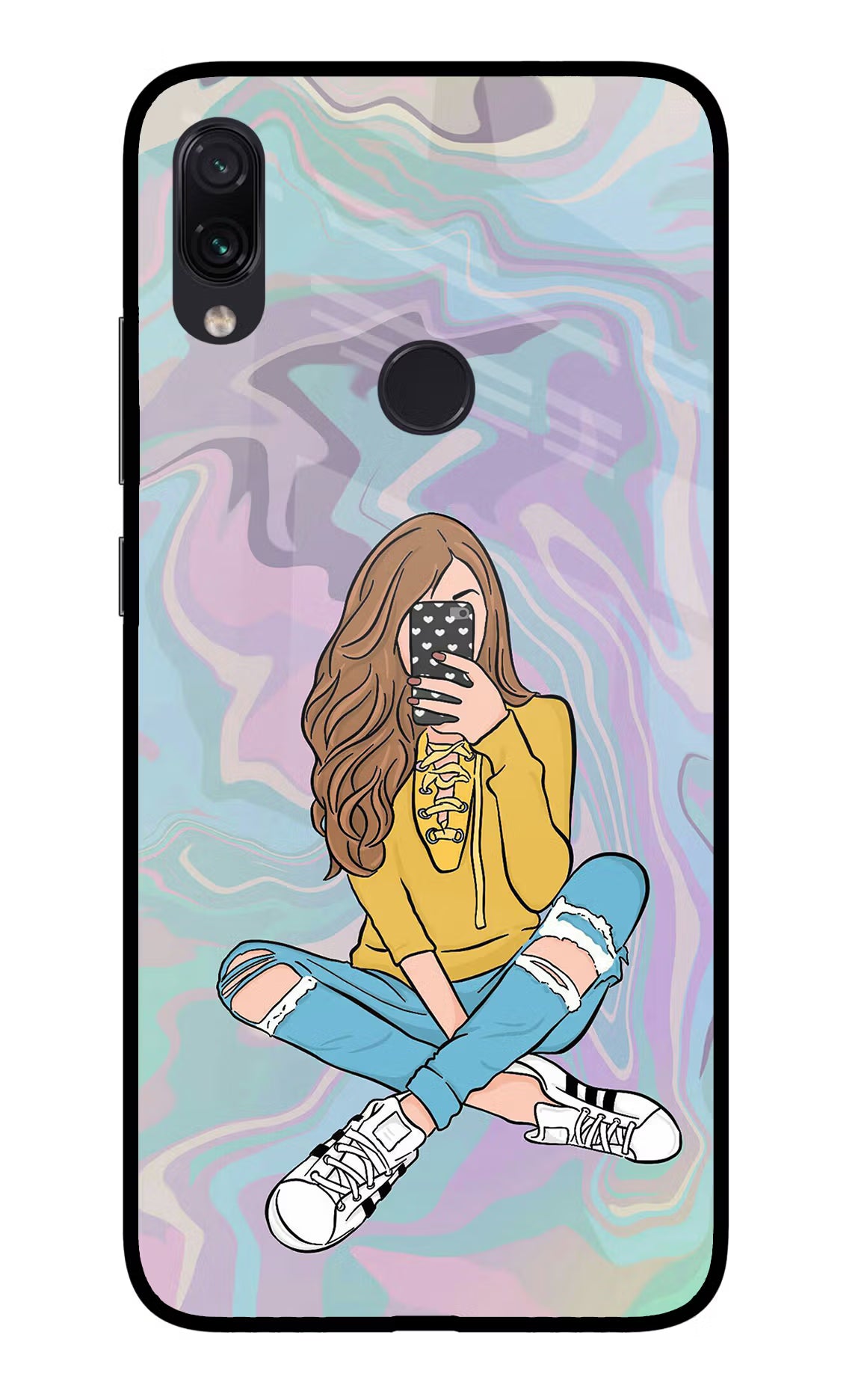 Selfie Girl Redmi Note 7S Glass Case Back Cover by Casekaro