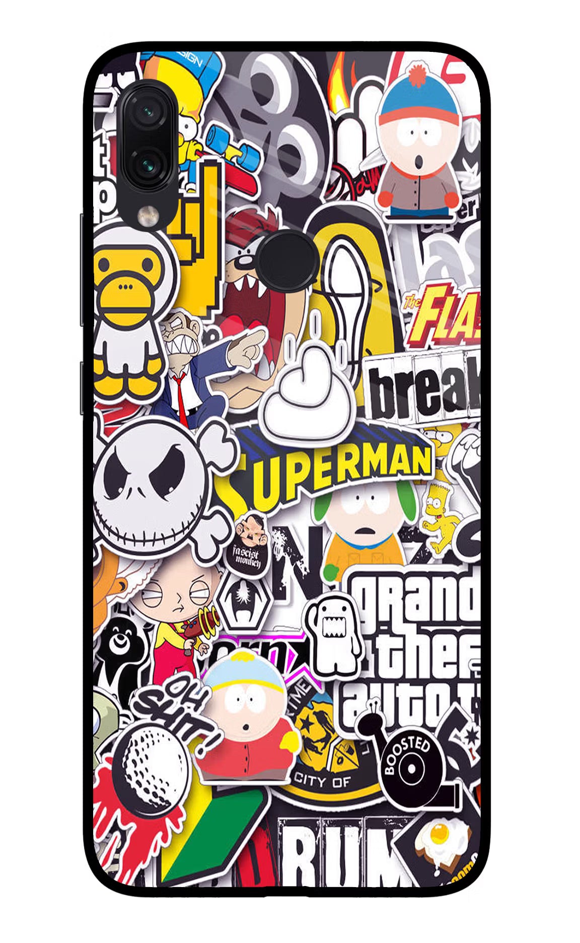 Sticker Bomb Redmi Note 7S Glass Case