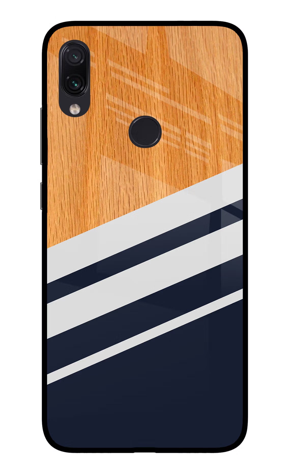 Blue and white wooden Redmi Note 7S Glass Case Back Cover by Casekaro