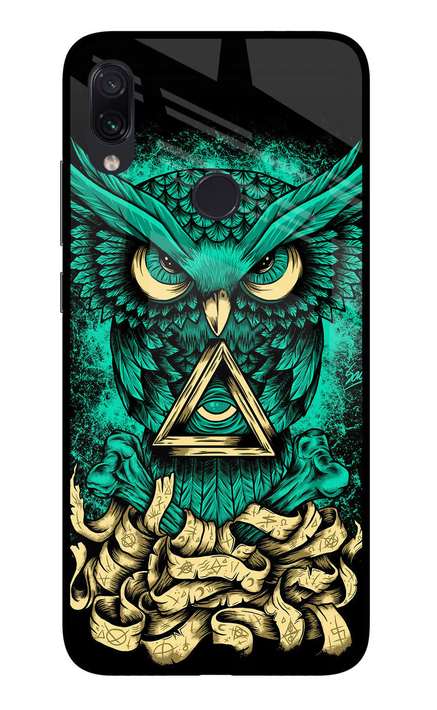 Green Owl Redmi Note 7S Back Cover, Glass case