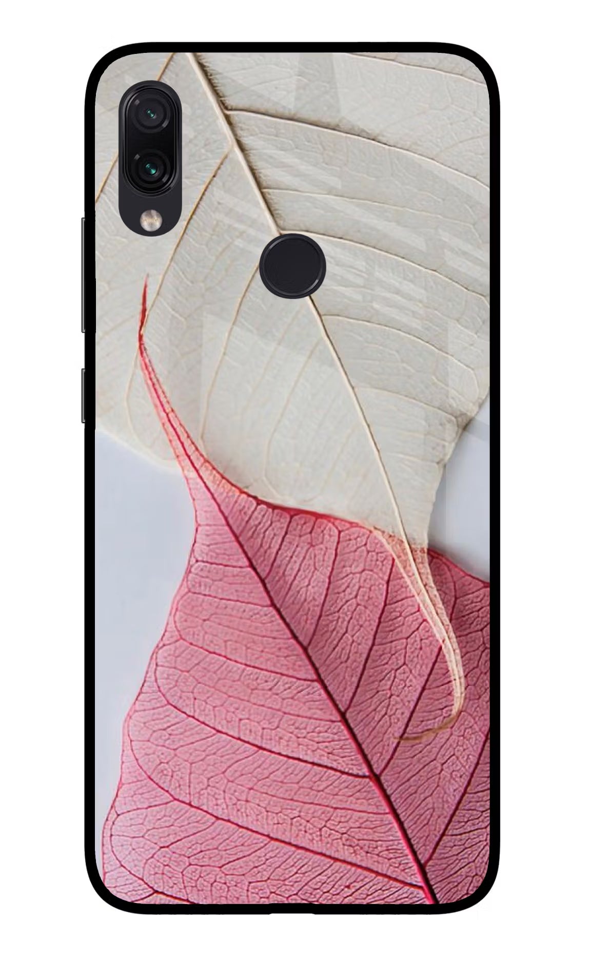 White Pink Leaf Redmi Note 7S Glass Case Back Cover by Casekaro