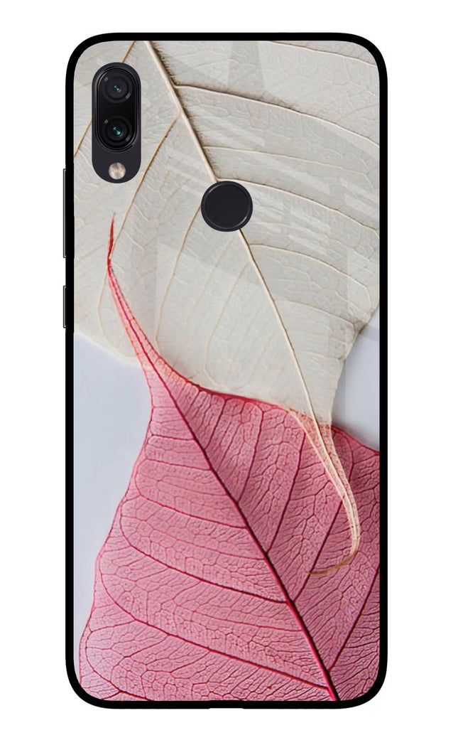 White Pink Leaf Redmi Note 7S Glass Case Back Cover by Casekaro
