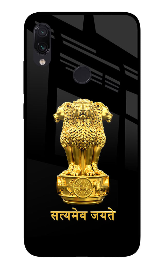 Satyamev Jayate Golden Redmi Note 7S Glass Case Back Cover by Casekaro