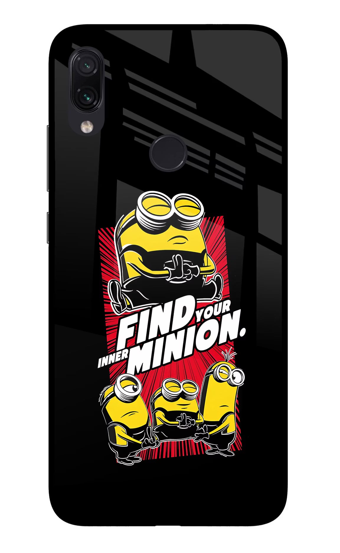 Find your inner Minion Redmi Note 7S Glass Case Back Cover by Casekaro