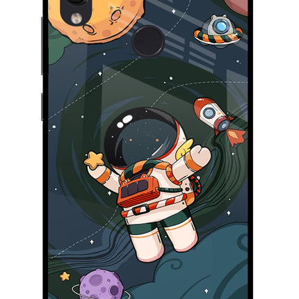 Cartoon Astronaut Redmi Note 7S Glass Case Back Cover by Casekaro