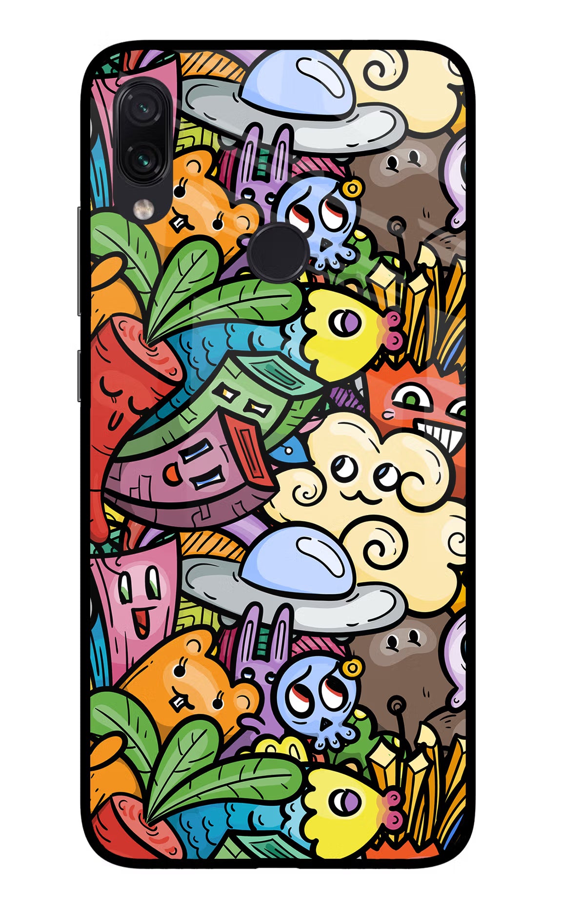 Veggie Doodle Redmi Note 7S Glass Case Back Cover by Casekaro