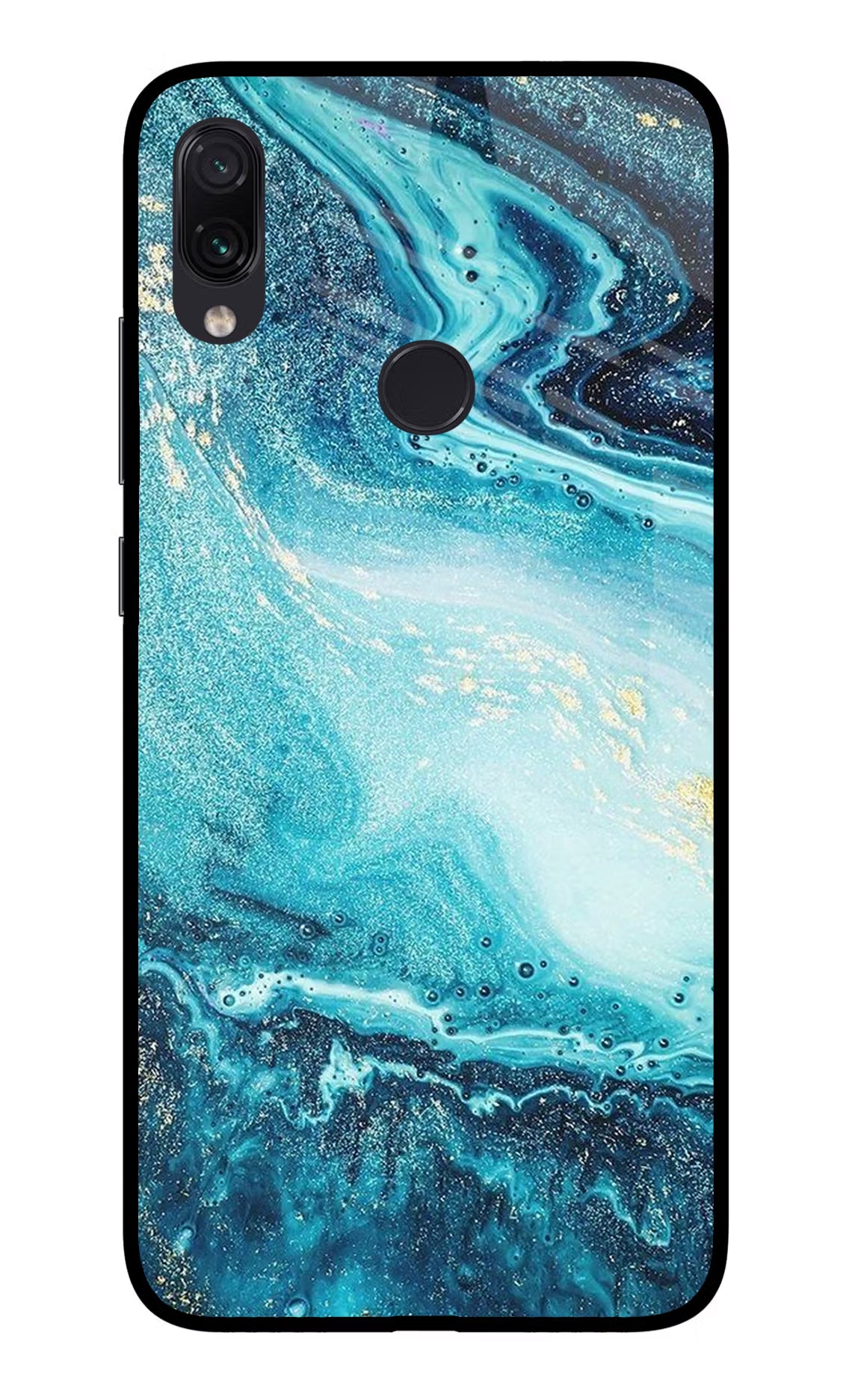 Blue Glitter Marble Redmi Note 7S Glass Case Back Cover by Casekaro