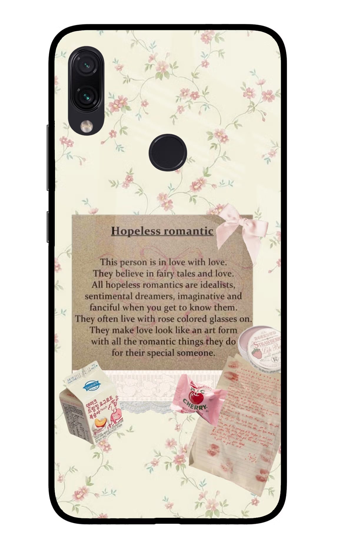 Hopeless Romantic Redmi Note 7S Glass Case Back Cover by Casekaro