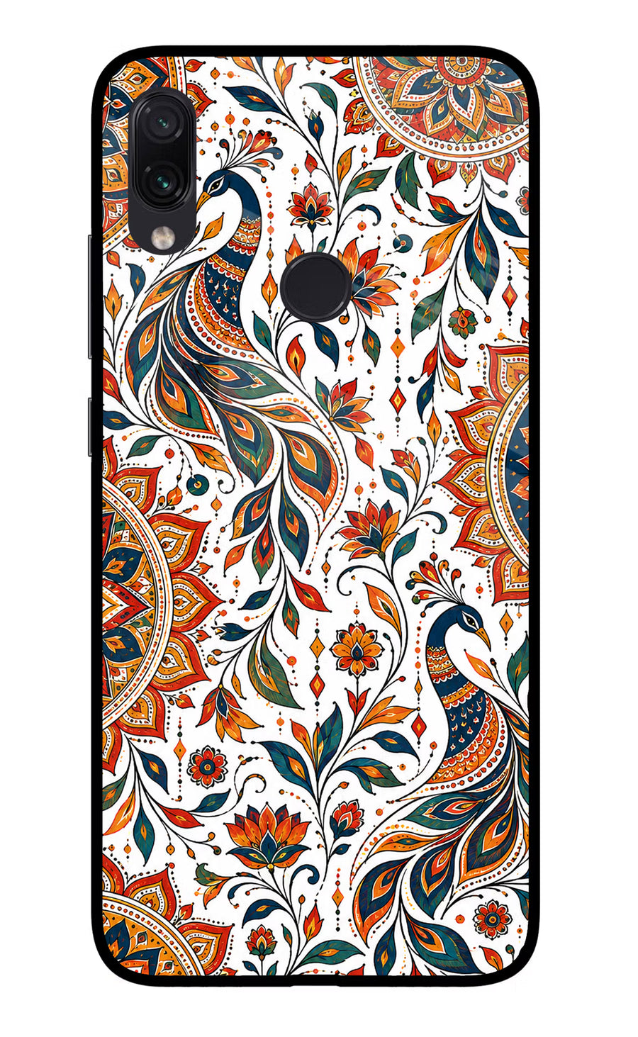 White Mayura Redmi Note 7S Back Cover, Glass case