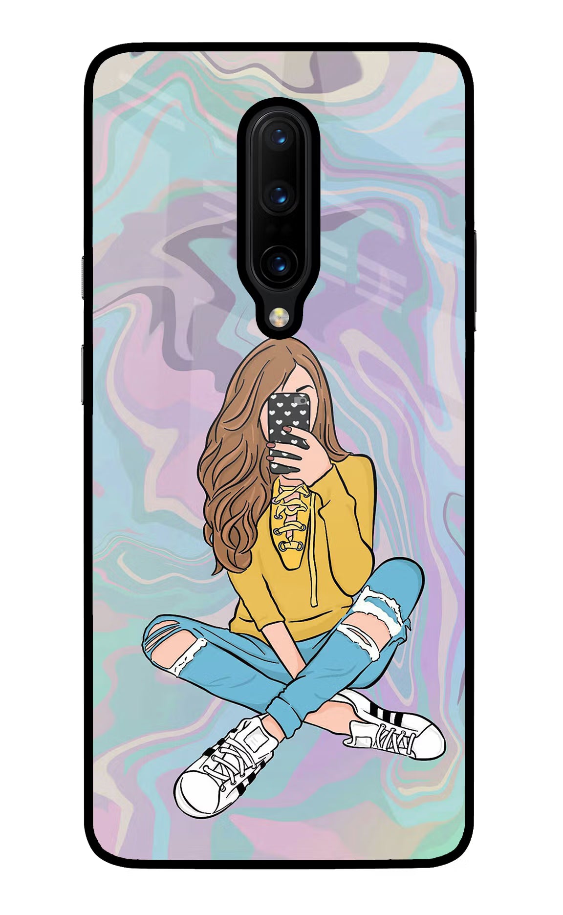Selfie Girl Oneplus 7 Pro Glass Case Back Cover by Casekaro