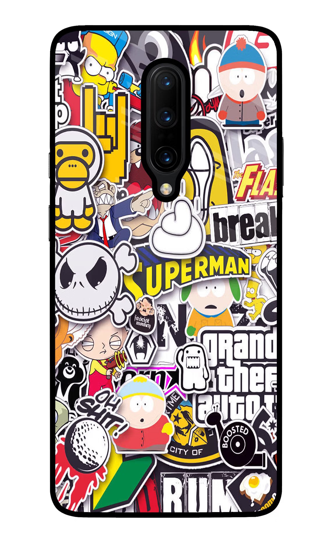 Sticker Bomb Oneplus 7 Pro Glass Case Back Cover by Casekaro