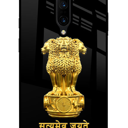 Satyamev Jayate Golden Oneplus 7 Pro Glass Case Back Cover by Casekaro