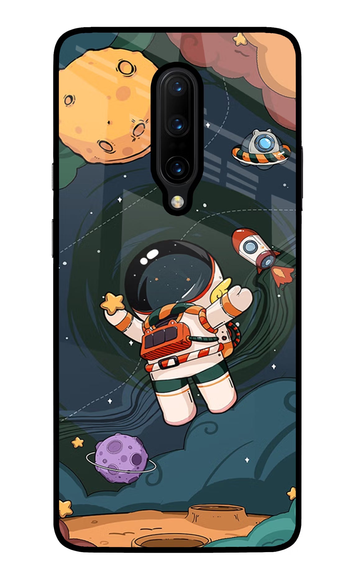 Cartoon Astronaut Oneplus 7 Pro Glass Case Back Cover by Casekaro