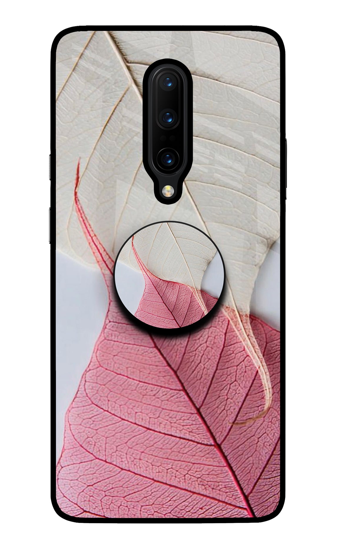 White Pink Leaf Oneplus 7 Pro Glass Case