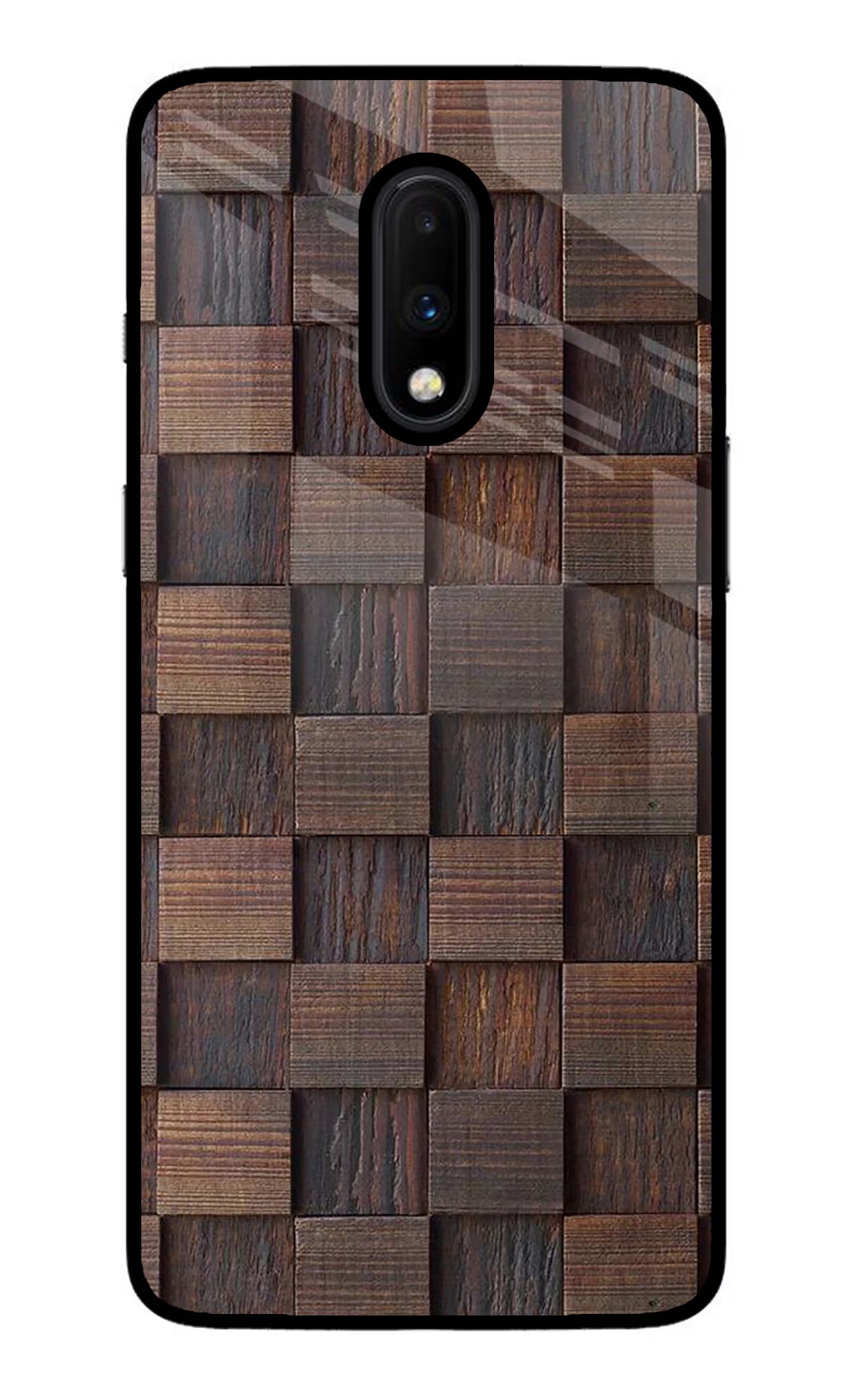 Wooden Cube Design Oneplus 7 Glass Case Back Cover by Casekaro