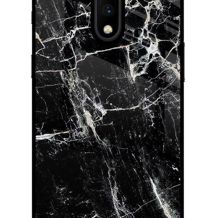 Black Marble Texture Oneplus 7 Glass Case Back Cover by Casekaro