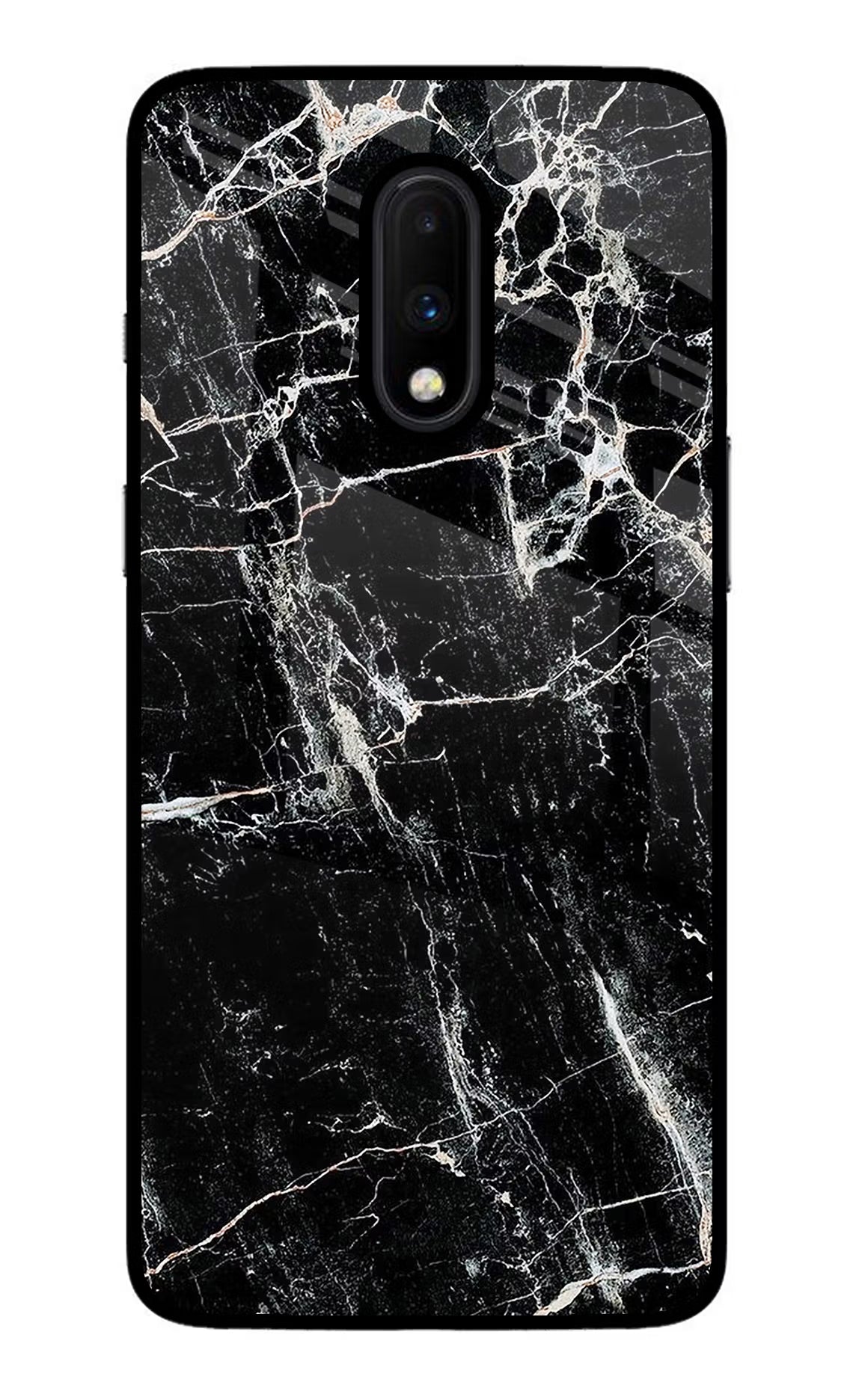 Black Marble Texture Oneplus 7 Glass Case Back Cover by Casekaro