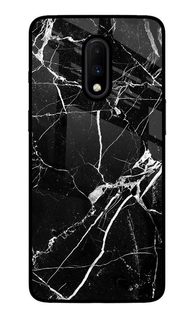 Black Marble Pattern Oneplus 7 Glass Case Back Cover by Casekaro