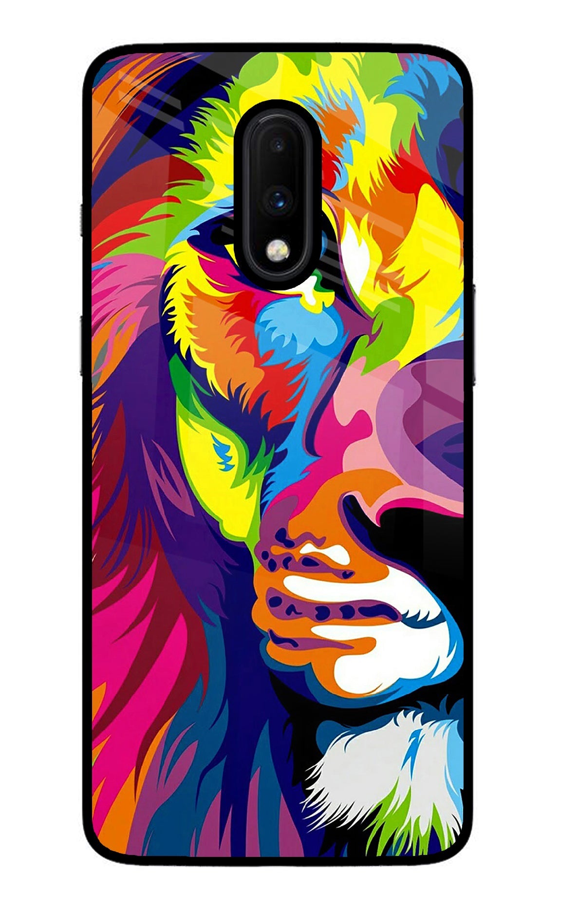 Lion Half Face Oneplus 7 Glass Case