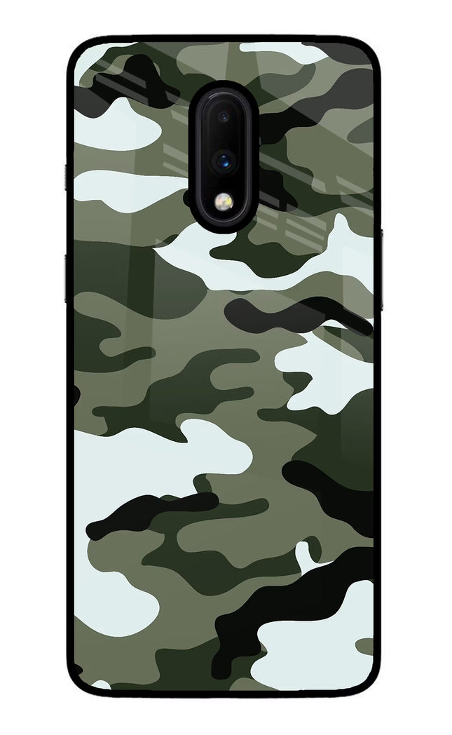 Camouflage Oneplus 7 Glass Case Back Cover by Casekaro