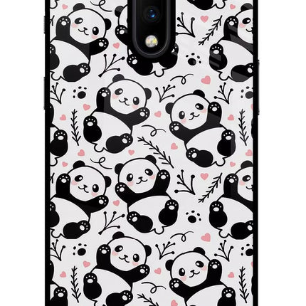 Cute Panda Oneplus 7 Glass Case Back Cover by Casekaro