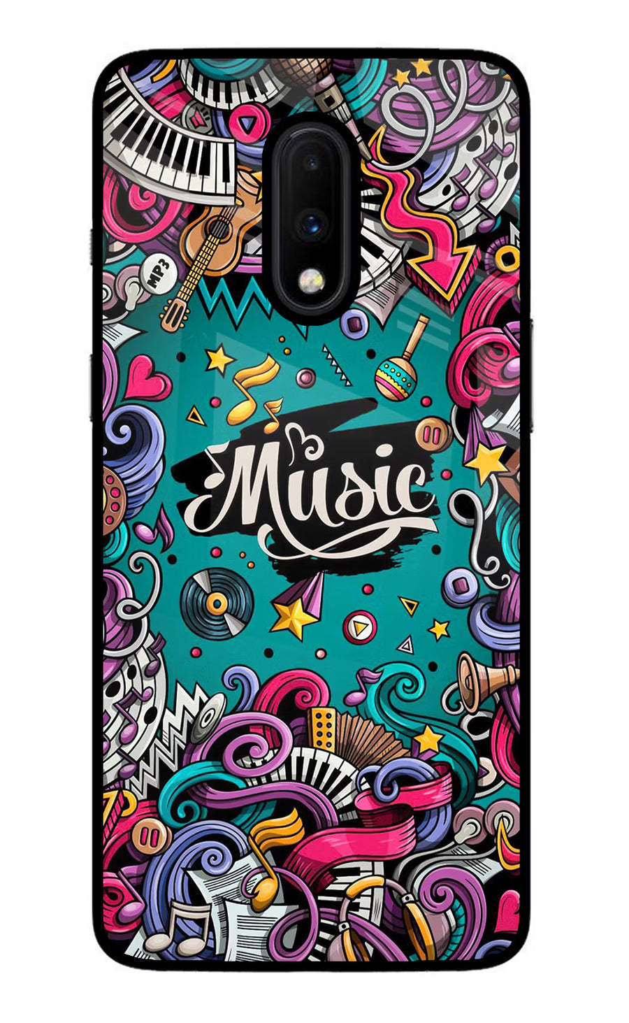 Music Graffiti Oneplus 7 Back Cover, Glass case