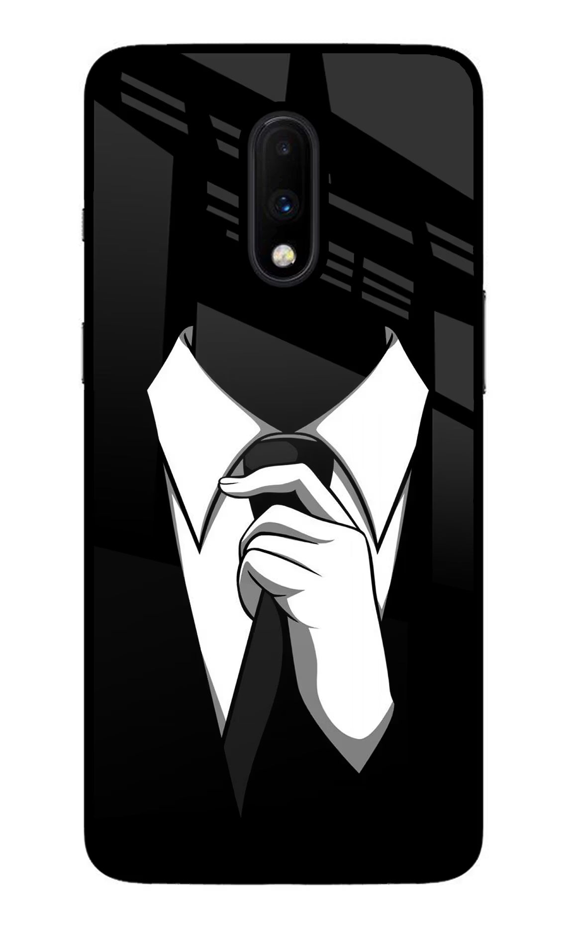 Black Tie Oneplus 7 Glass Case Back Cover by Casekaro