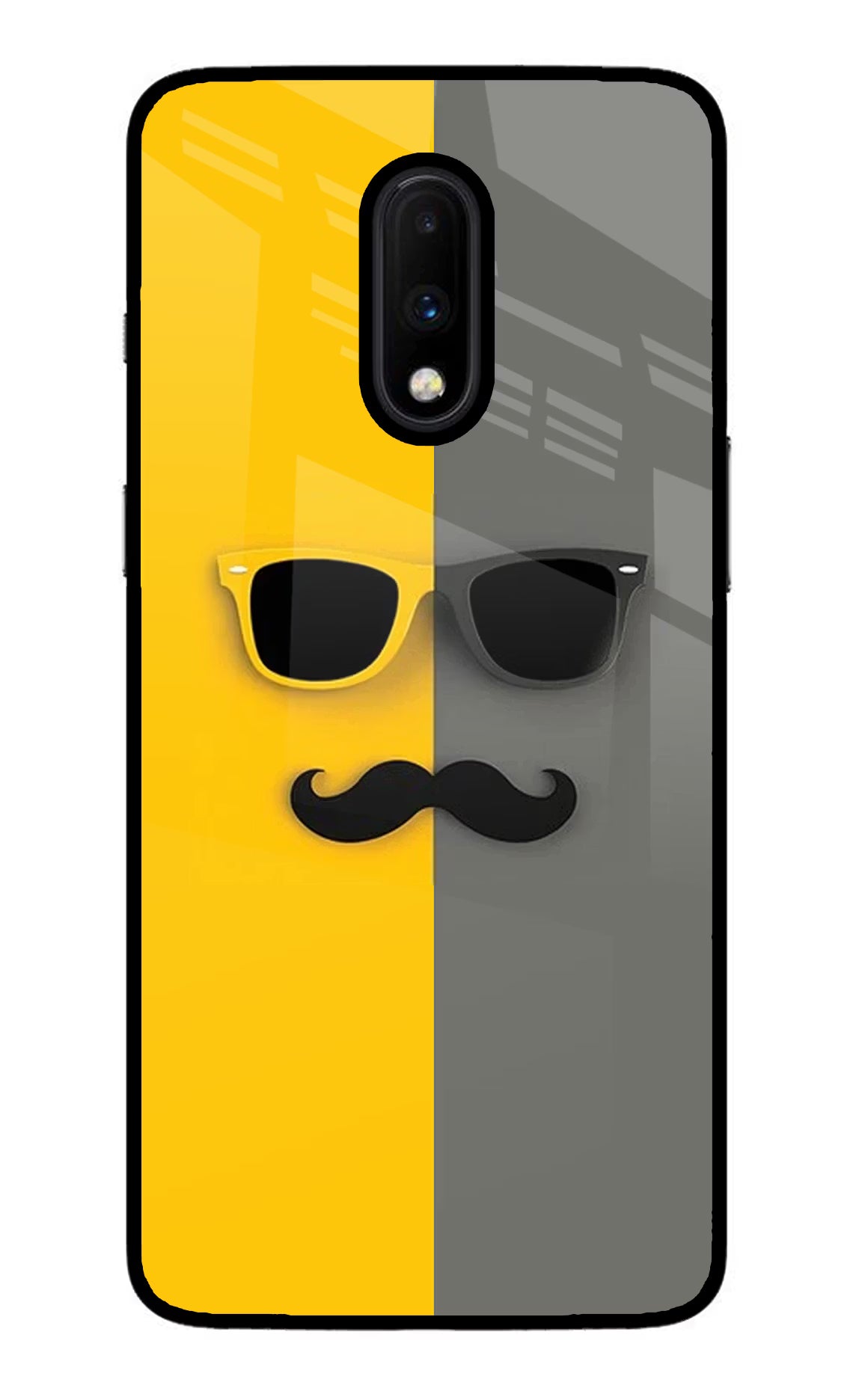 Sunglasses with Mustache Oneplus 7 Glass Case Back Cover by Casekaro