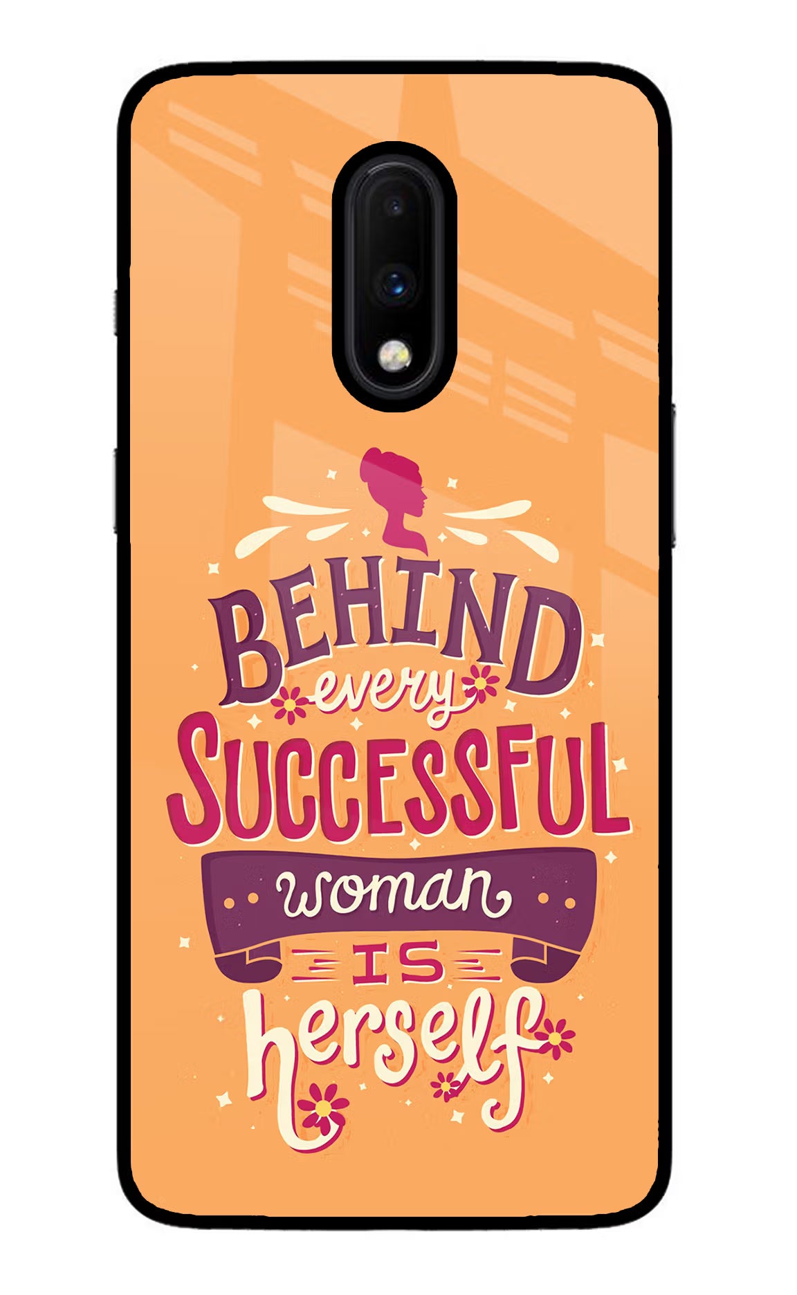 Behind Every Successful Woman There Is Herself Oneplus 7 Glass Case Back Cover by Casekaro
