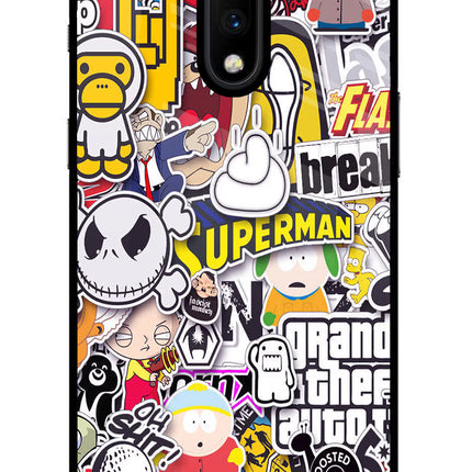 Sticker Bomb Oneplus 7 Glass Case Back Cover by Casekaro