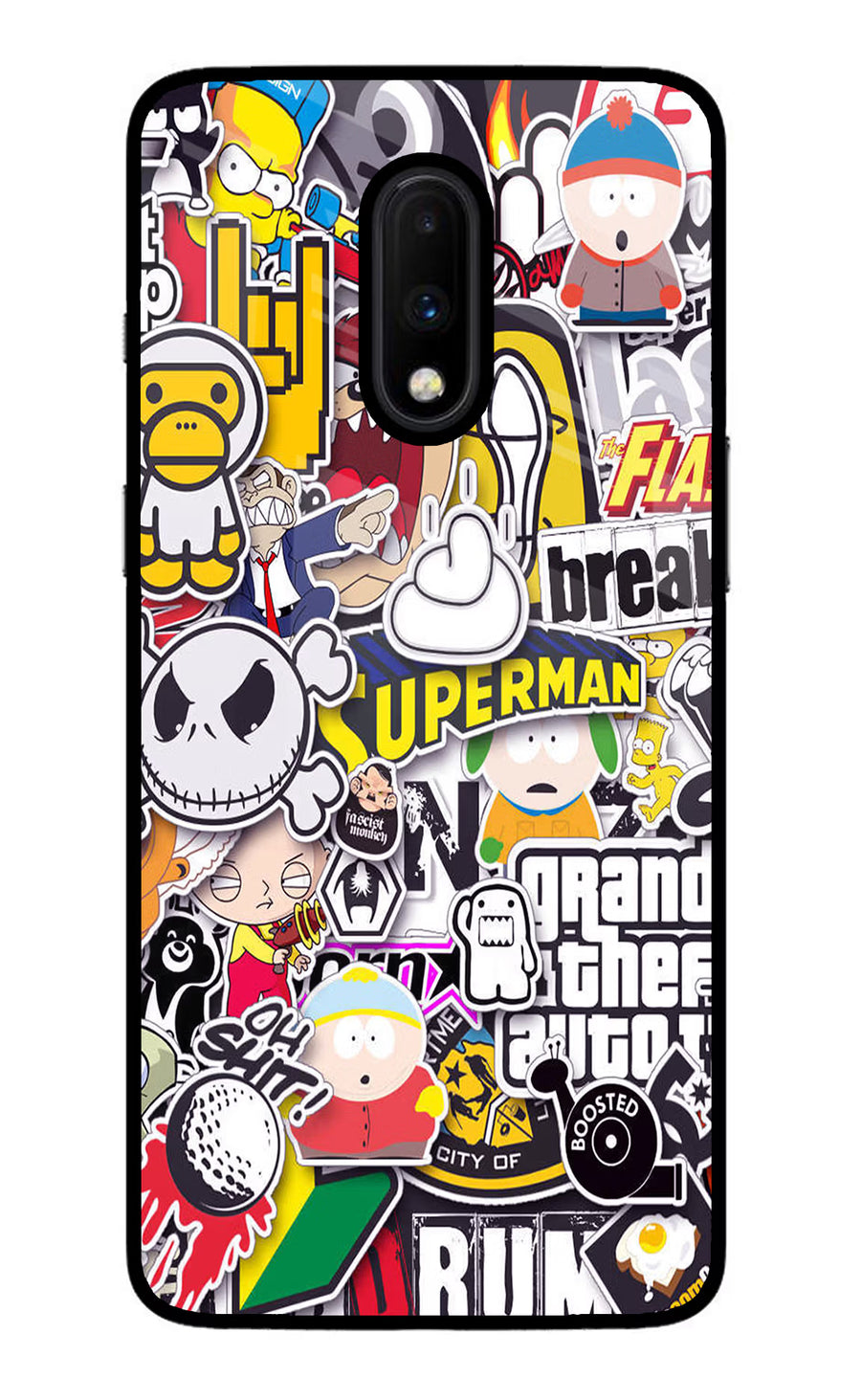 Sticker Bomb Oneplus 7 Back Cover, Glass case