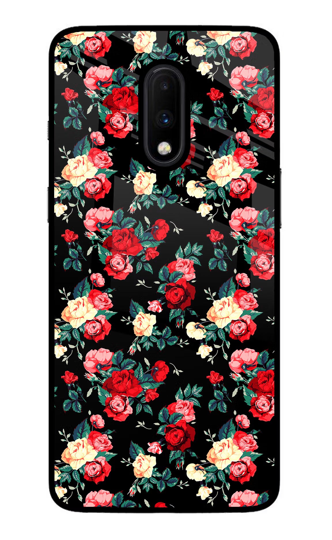 Rose Pattern Oneplus 7 Glass Case Back Cover by Casekaro