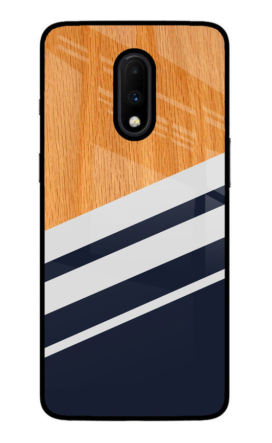 Blue and white wooden Oneplus 7 Glass Case