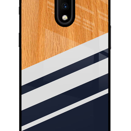 Blue and white wooden Oneplus 7 Glass Case