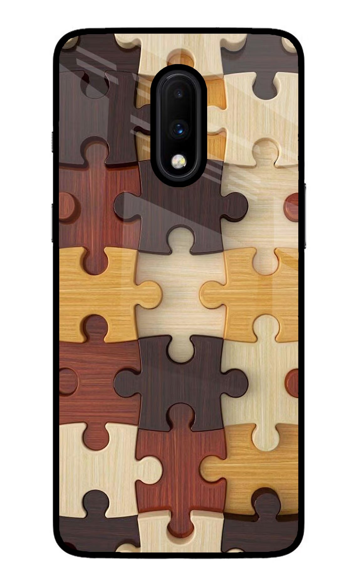 Wooden Puzzle Oneplus 7 Glass Case Back Cover by Casekaro