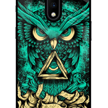 Green Owl Oneplus 7 Glass Case