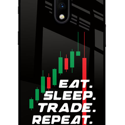 Eat Sleep Trade Repeat Oneplus 7 Glass Case