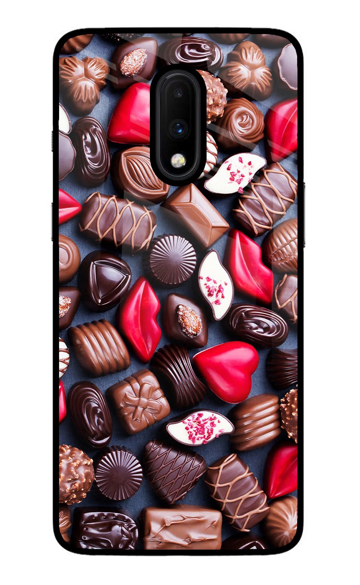 Chocolates Oneplus 7 Glass Case Back Cover by Casekaro