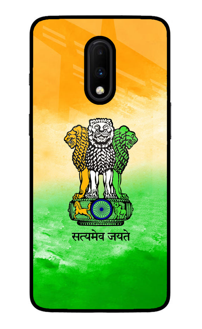 Satyamev Jayate Flag Oneplus 7 Glass Case Back Cover by Casekaro