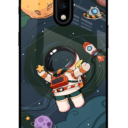 Cartoon Astronaut Oneplus 7 Glass Case Back Cover by Casekaro