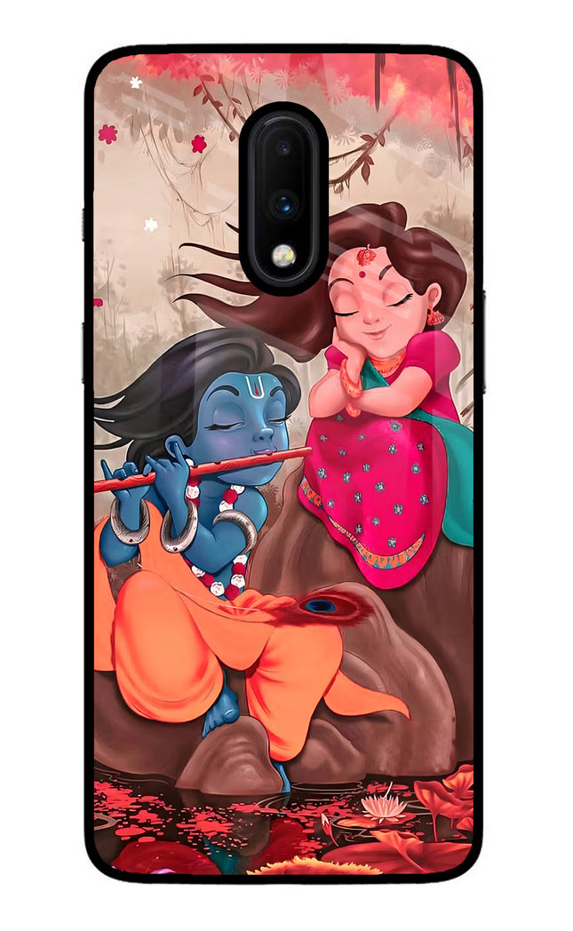 Radhe Krishna Oneplus 7 Glass Case Back Cover by Casekaro