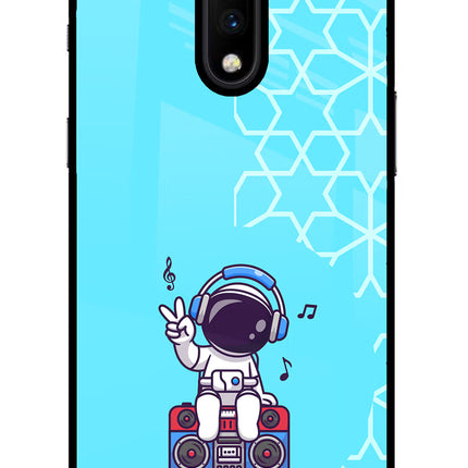 Cute Astronaut Chilling Oneplus 7 Glass Case Back Cover by Casekaro