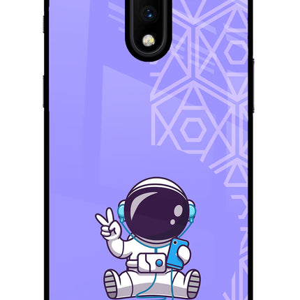 Cute Astronaut Chilling Oneplus 7 Glass Case Back Cover by Casekaro