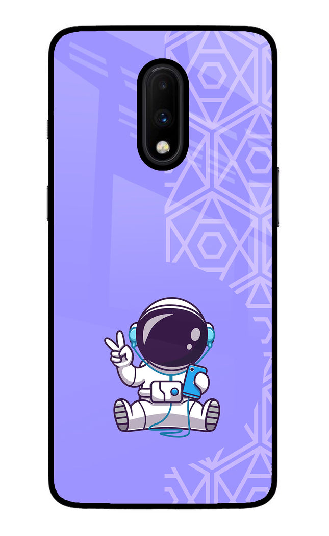 Cute Astronaut Chilling Oneplus 7 Glass Case Back Cover by Casekaro