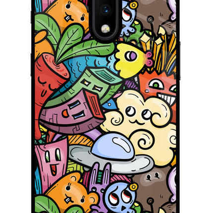 Veggie Doodle Oneplus 7 Glass Case Back Cover by Casekaro