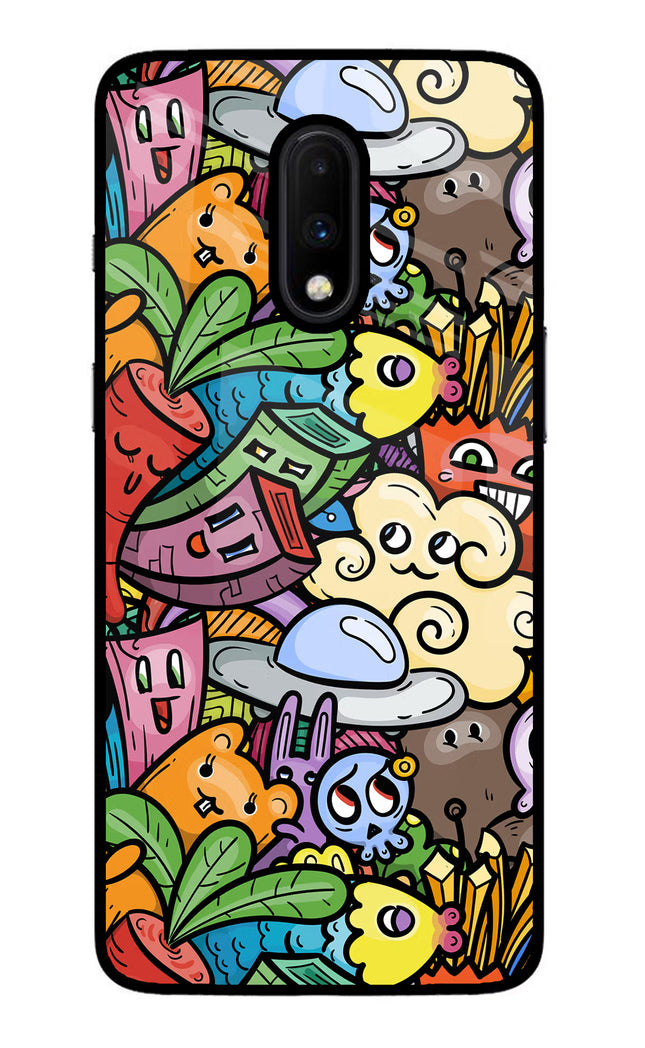 Veggie Doodle Oneplus 7 Glass Case Back Cover by Casekaro