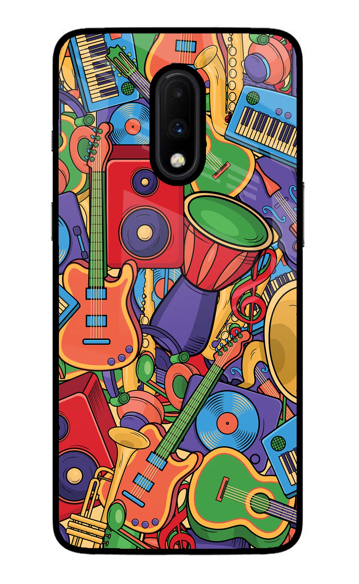 Music Instrument Doodle Oneplus 7 Glass Case Back Cover by Casekaro