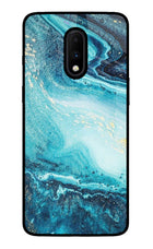 Blue Glitter Marble Oneplus 7 Glass Case Back Cover by Casekaro